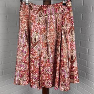 WDNY Skirt Women 8 Pink Orange Paisley Gore Pleat Lagenlook Boho‎ Peasant Silk